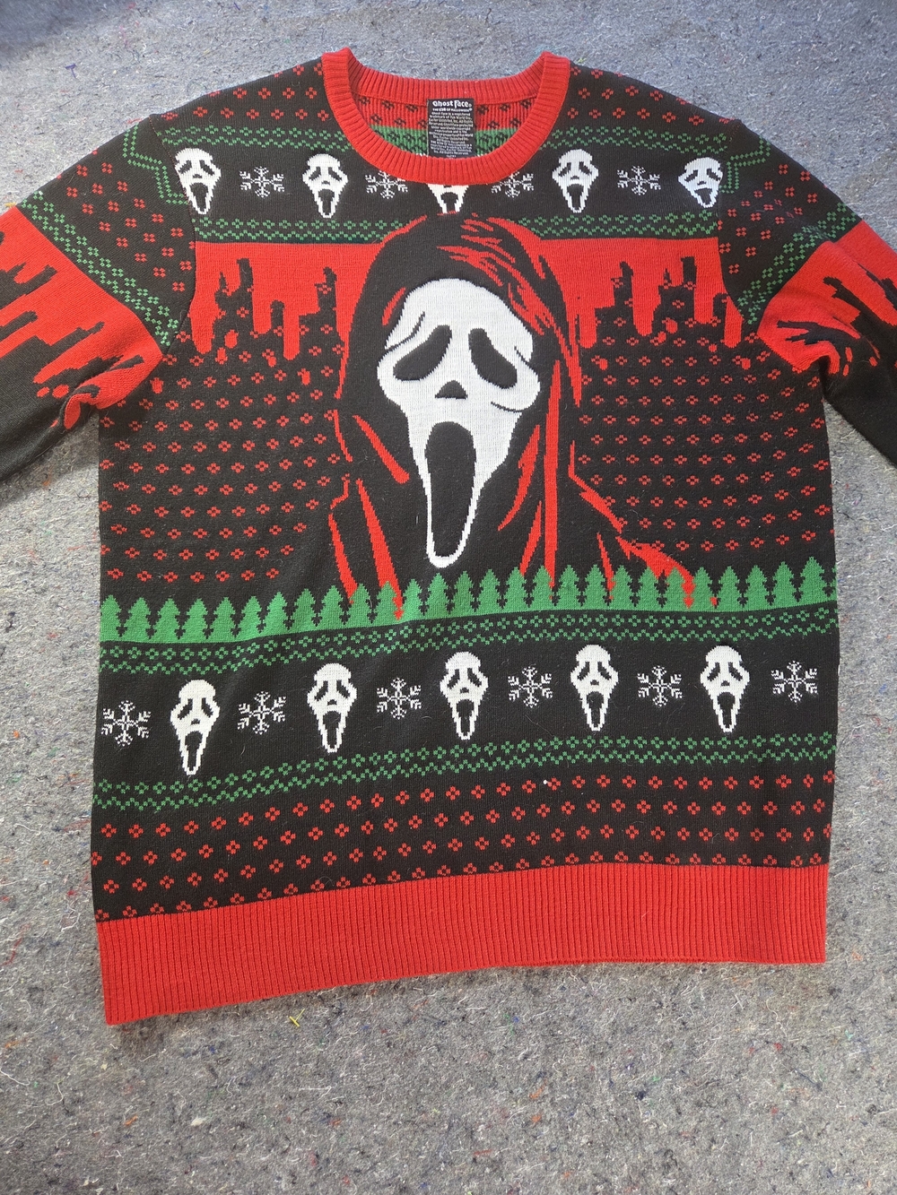 Ghost Face Ugly Christmas Sweater XL Scream Horror Holiday Knit Licensed 2024